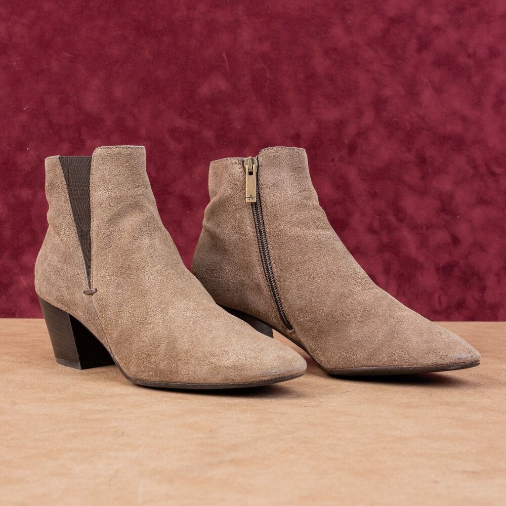 Aquatalia Women Faylynn Brown Leather Zip Elastic Panel Ankle Boots sz 8